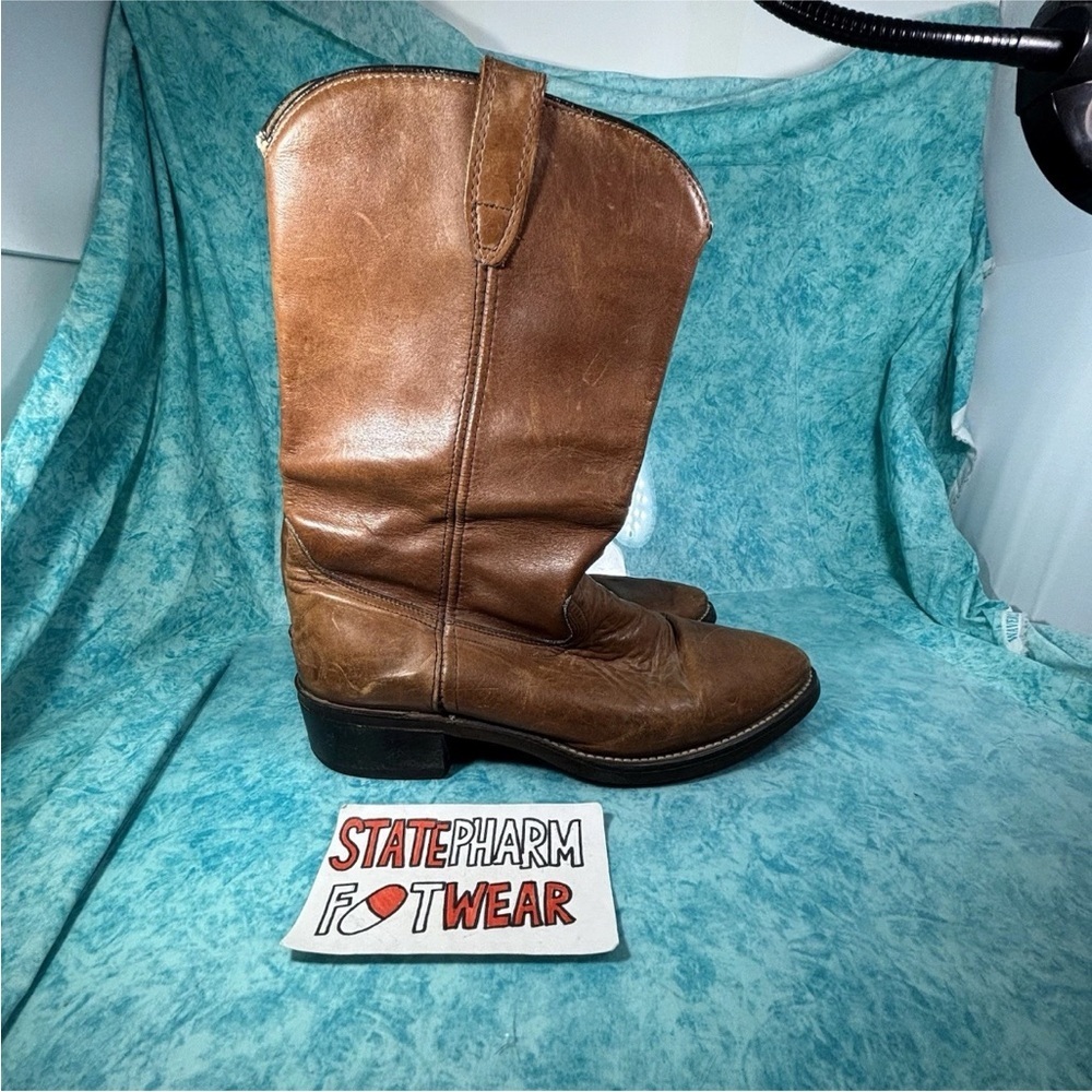VTG Brown Leather Made In USA Cowboy Boots Pointed Toe Men’s Size 10M/11W